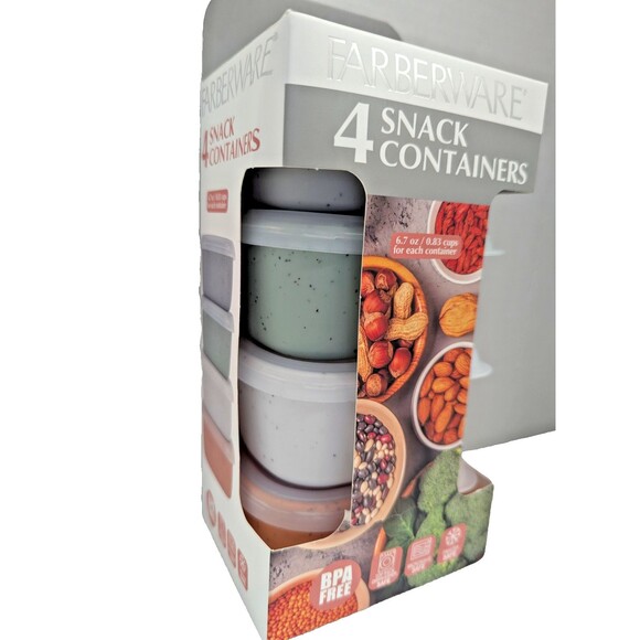 Farberware 4-pc Snack Containers Lids BPA Free 6.7 oz Rectangle Speckled Colors - Picture 2 of 6